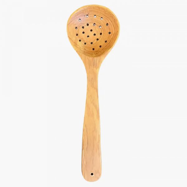 handmade olive wood strainer spoon